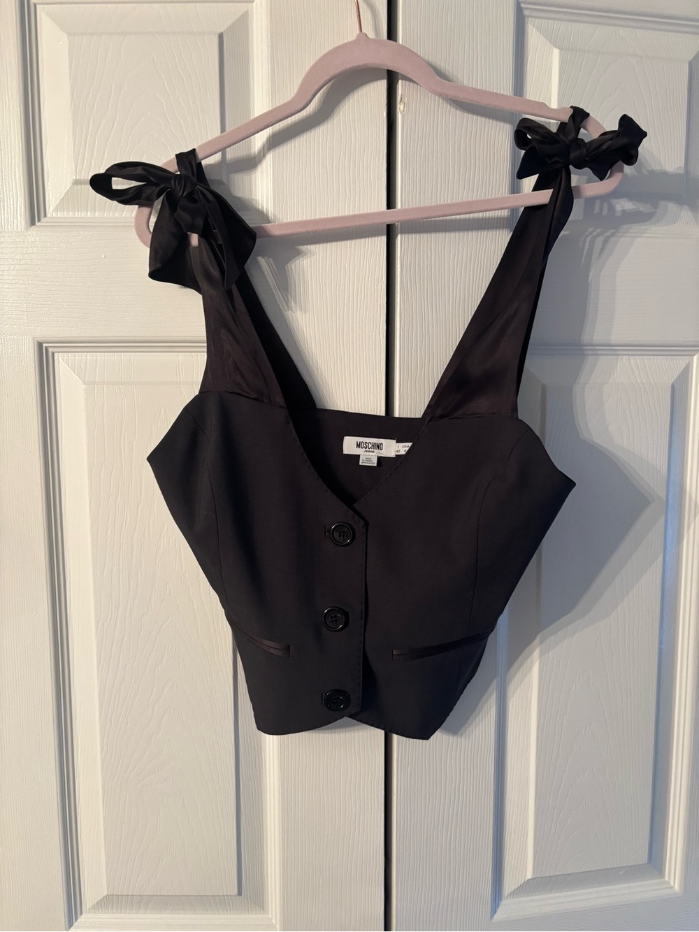 Moschino Black Tie-Shoulder Button Crop Top